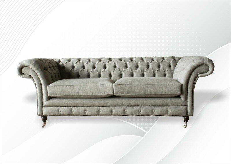 Chesterfield 3 Sitzer Textil Sofa Grau Design Couchen Polster Sofas Couchen