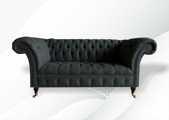 Chesterfield 2 Sitzer Schwarz Textil Stoff Möbel Wohnzimmer Couchen Sofas