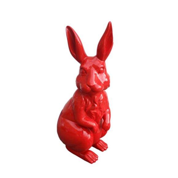 Garten Dekoration roter Hase Statue Figur Deko Statuen Skulptur Figuren
