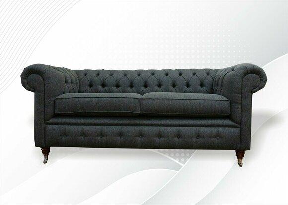 Chesterfield Grau Stoff Wohnzimmer Design Couchen Polster Sofa Neu Textil