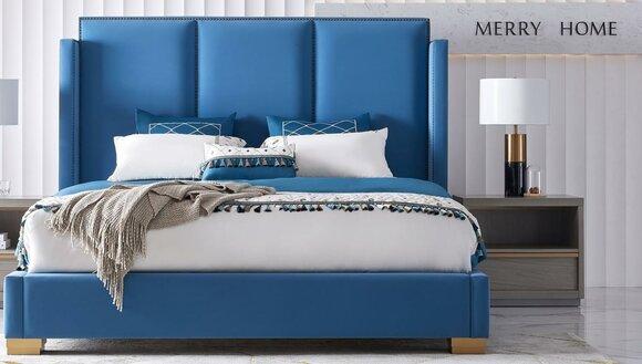 Schlafzimmer Design luxus Bett 180x200 Textil Doppel Bettgestell Blau Betten Neu
