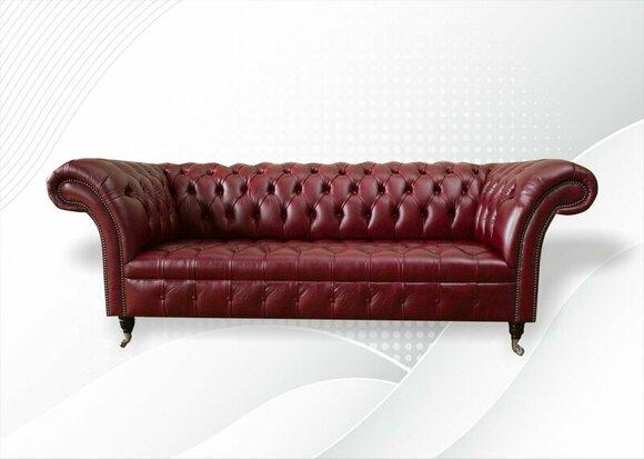 Chesterfield 3 Sitzer Bordaux Modern Design Couchen Leder Sofa Neu
