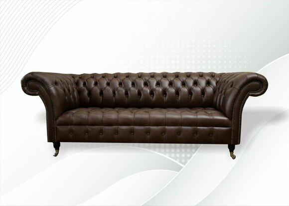 Chesterfield 3 Sitzer Leder Braune Sofa Textil Couchen Möbel Wohnzimmer