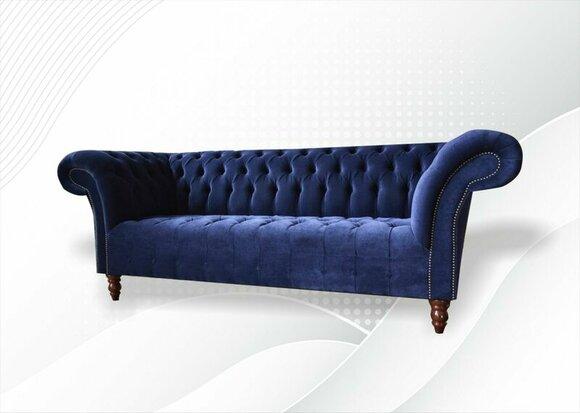 Chesterfield 3 Sitzer Blau Stoff Textil Möbel Samt Wohnzimmer Moderne