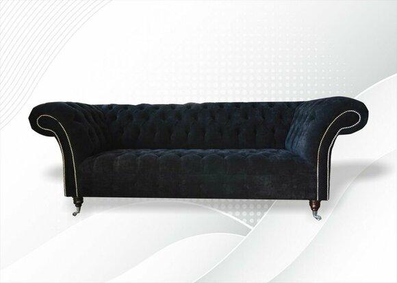 Chesterfield 3 Sitzer Sofa Schwarz Stoff Wohnzimmer Couchen Polster