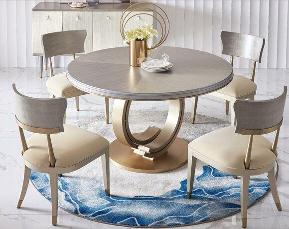 Design Rund Tisch 4x Stühle Ess Zimmer Sitz Runde Tische Garnitur Holz