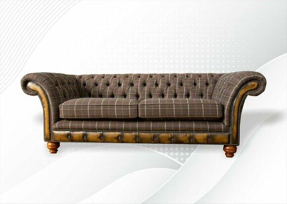 Chesterfield 3 Sitzer Braun Klassische Textil Dreisitzer Ledercouch Design