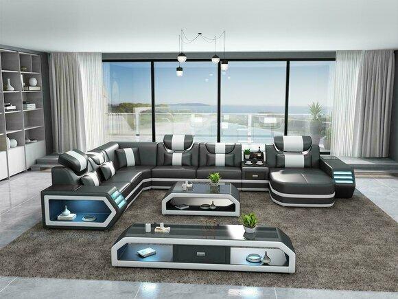 Ecksofa Polster Ecksofa U Form Couchtisch Sideboard Ledersofa Wohnlandschaft Neu