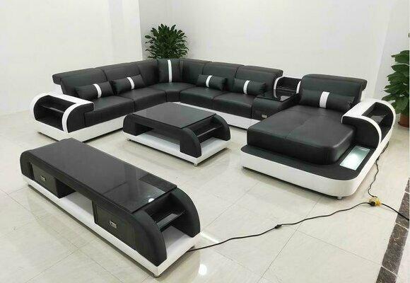 Ecksofa Polster Ecksofa U Form Couchtisch Sideboard Ledersofa Wohnlandschaft Neu