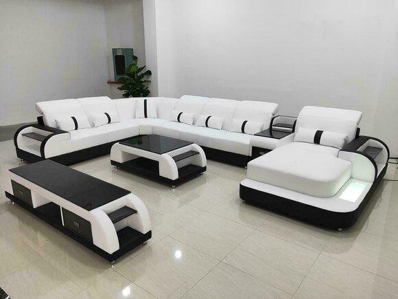 Design Eckgarnitur Ledersofa Ecksofa Luxus Wohnlandschaft led sofa couch Polster