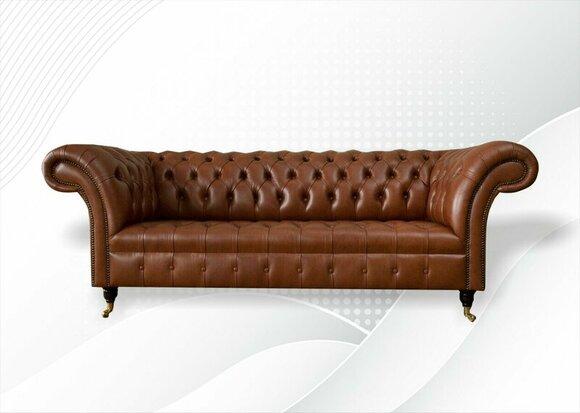 Chesterfield 3 Sitzer Leder Braun Wohnzimmer Modern Design Couchen