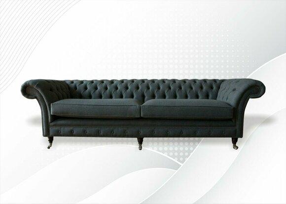 Chesterfield 4 Sitzer Grau Modern Design Couchen Sofa Samt Möbel Stoff