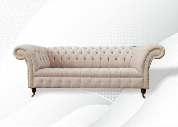 Chesterfield 3 Sitzer Rosa Stoff Wohnzimmer Design Couchen Sofa Sofas