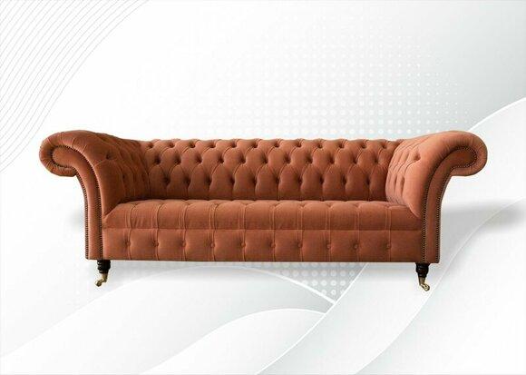 Chesterfield Braun Dreisitzer Stoff Wohnzimmer Design Polster Sofa Neu