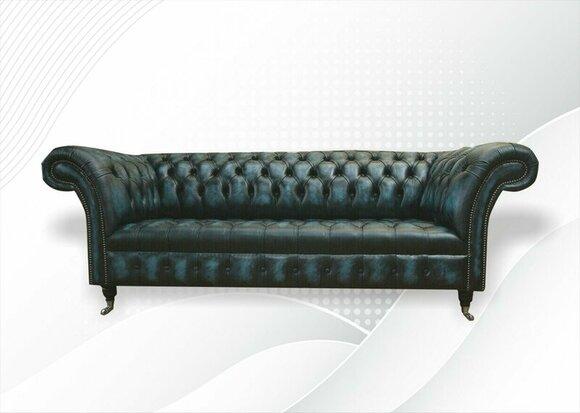 Chesterfield 3 Sitzer Schwarz Leder Wohnzimmer Modern Design Couchen