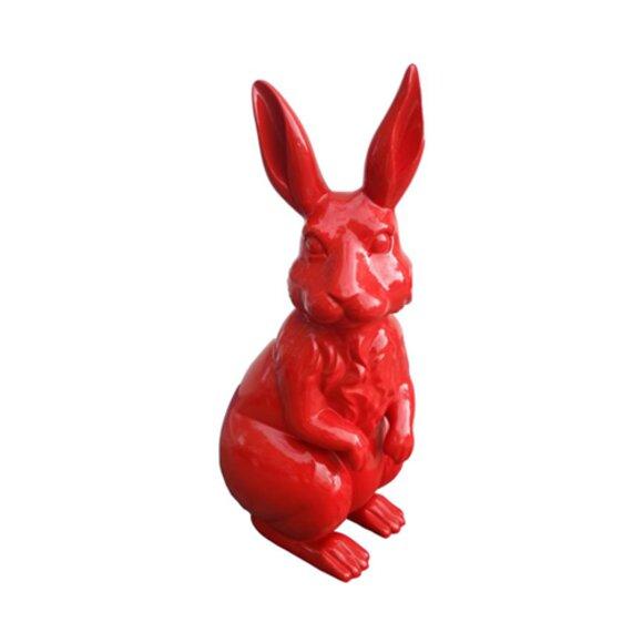 Garten Dekoration roter Hase Statue Figur Deko Statuen Gute Skulptur