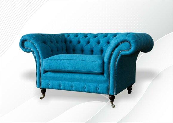 Chesterfield Sessel Fernseh Couch 1 Sitzer Sofa Textil Samt Ohrensessel