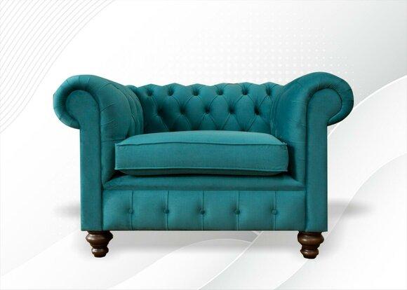 Turkis Grüner Sessel Chesterfield Textil Wohnzimmer Einsitzer Sofa Couch