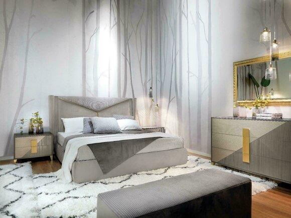 Design Luxus Schlafzimmer Set Bett 2x Nachttische Kommode Garnitur