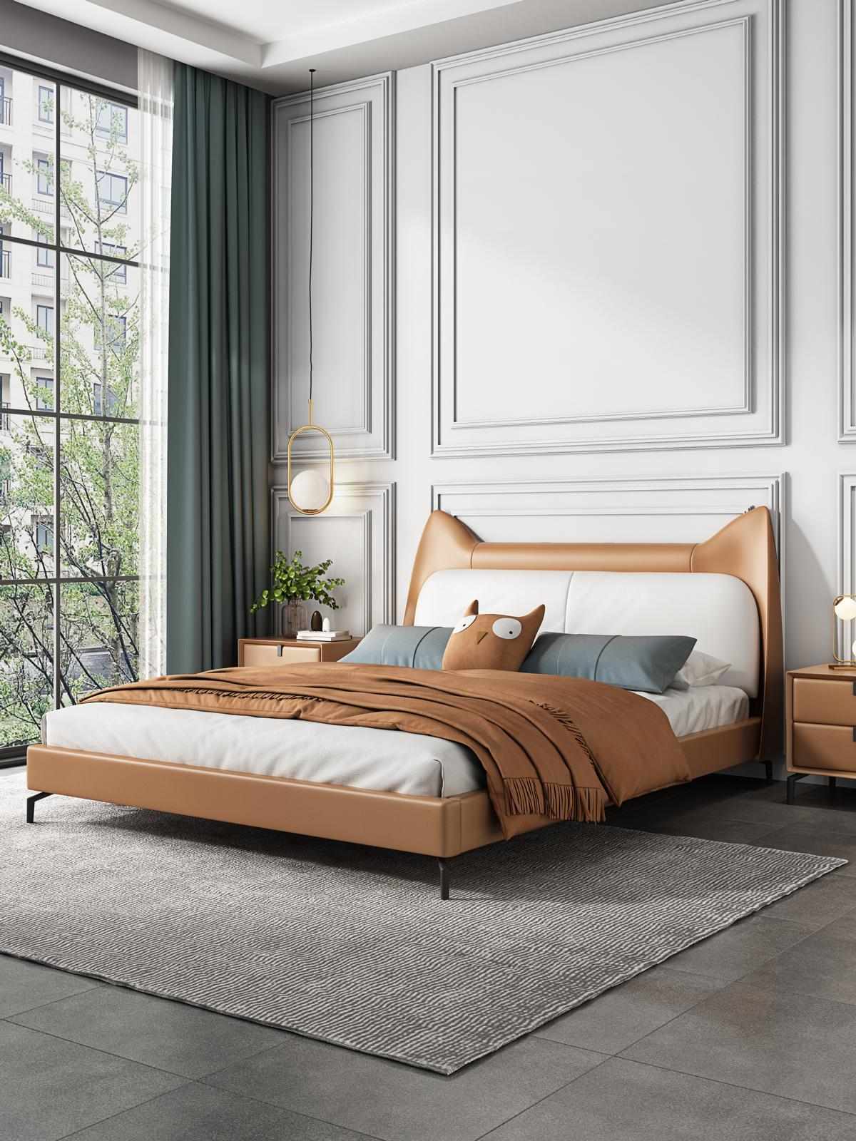 Modernes Hotel Leder Stoff Doppelbett 160x200cm Designer Bett Doppel