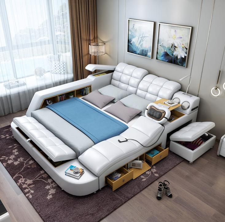 Bett Doppel Regale Leder Polster Betten Multifunktion mit Massagefunktion