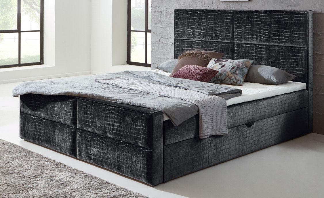 Doppelbett Möbel 180x200cm Textil Grau NEU Moderne Stil Chesterfield Boxspring