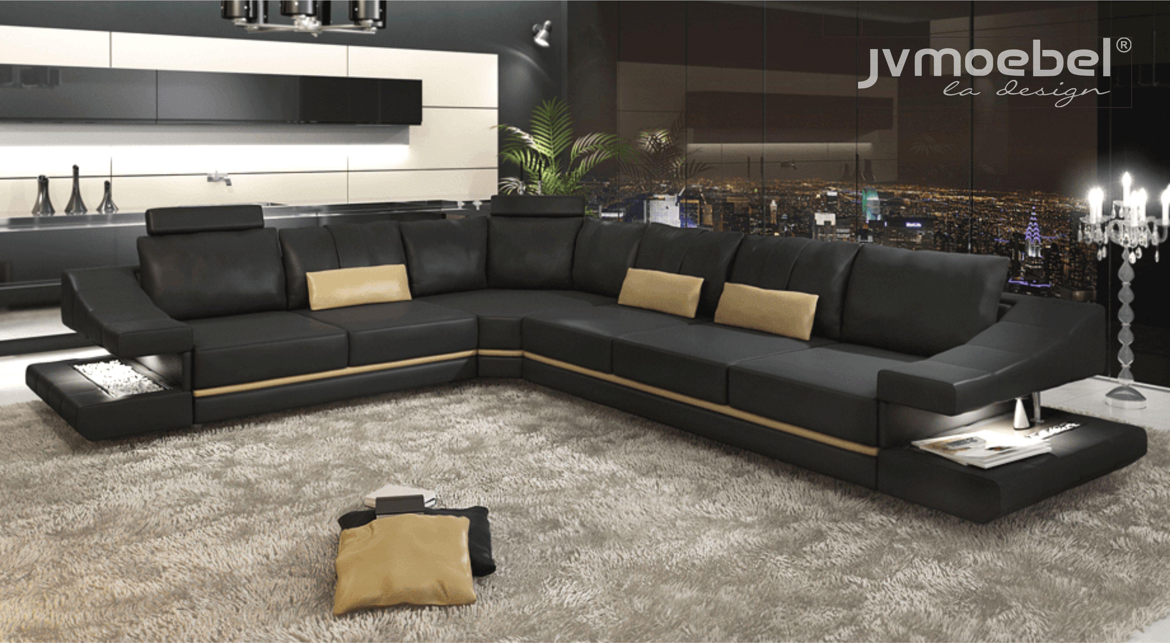 Wohnzimmer Textil L-Form Sofas Schwarz NEU Ecksofa Couch Polstermöbel