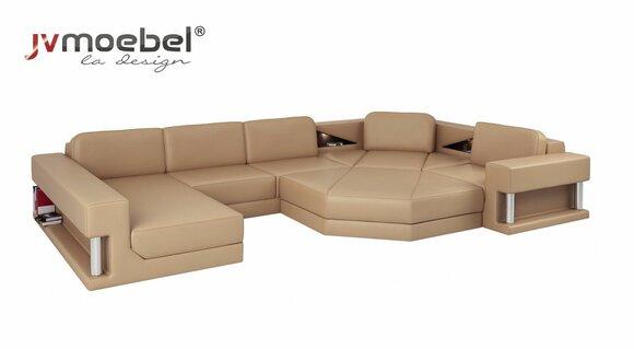 Wohnlandschaft Design Modern Sofa Ecksofa Sofa U-Form Ledersofa Couch Textil Neu