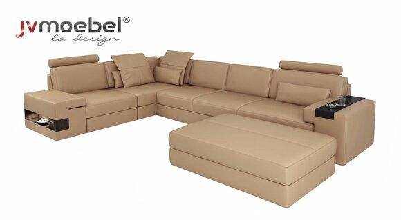 Modernes Design Leder Ecksofa mit Hocker Polstermöbel Wohnzimmer L-Form NEU