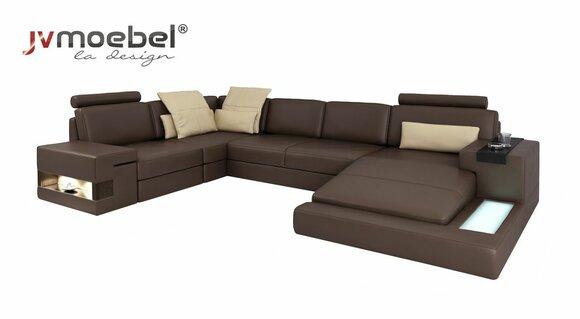 Design Ecksofa U-form Bettfunktion Couch Leder Sofas Schlafsofa Stoff Neu