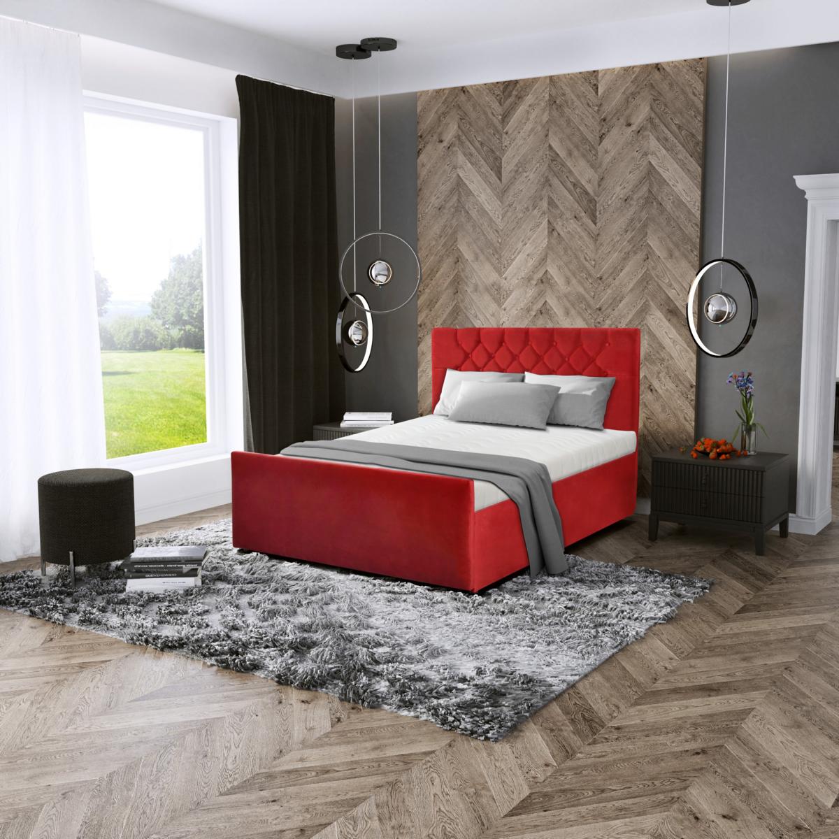 Moderne Schlafzimmer Möbel Polster Design Textil Bett 180x200 Betten Rot Doppel