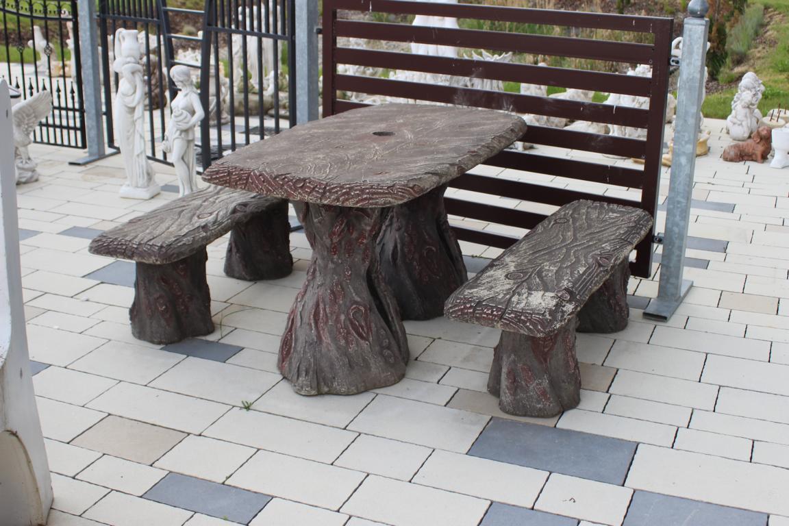 Gartenmöbel Tisch mit 2 Bänke Terrasen Möbel Stein Holz Garten Garnitur Sofort
