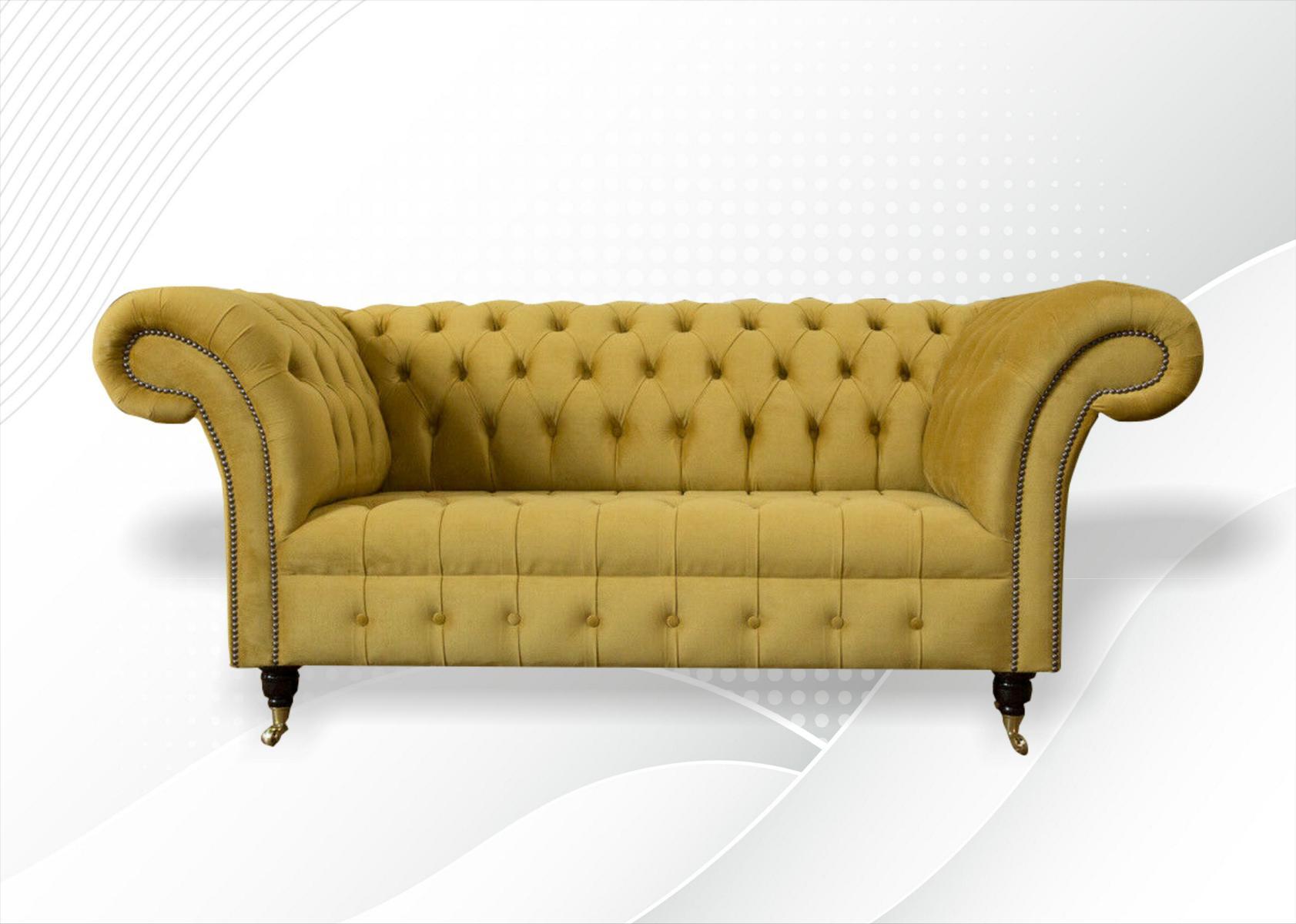 Chesterfield Design Luxus Polster Sofa Couch Sitz Garnitur Leder Textil Gelb Neu