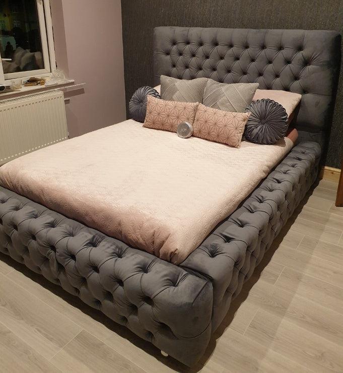Design Modern Doppelbett Möbel 180x200 cm Polster Textil und Holz Schlafzimmer