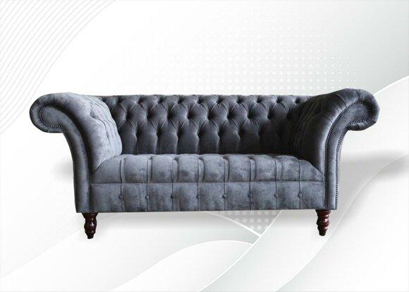 Chesterfield 2 Sitzer Wohnzimmer Couch Sofa Polster Sitz Textil Garnitur Grau