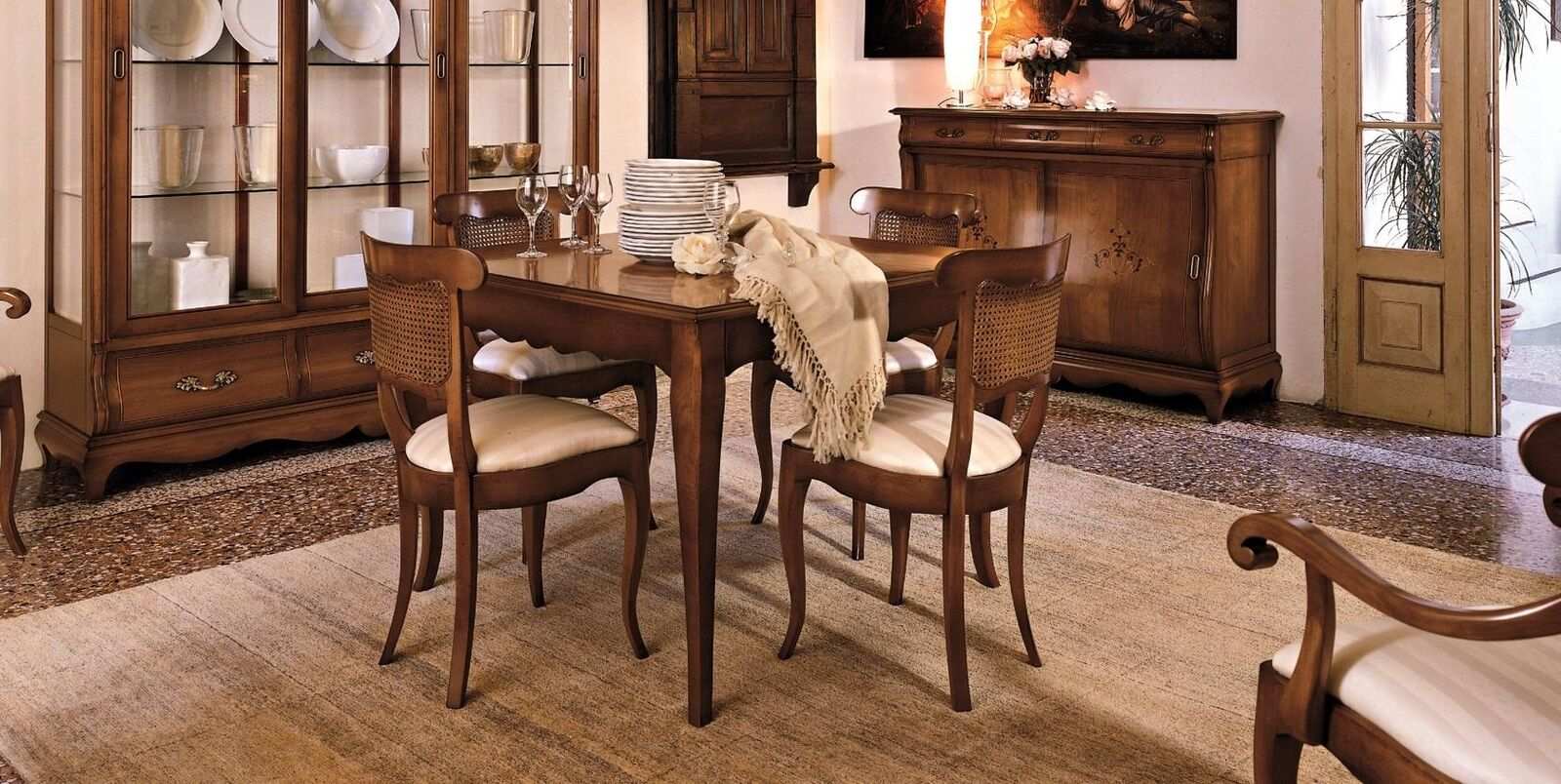 Designer Stühle Lehn 4x Holz Barock Stuhl Set Klassische Sitz Polster Garnitur