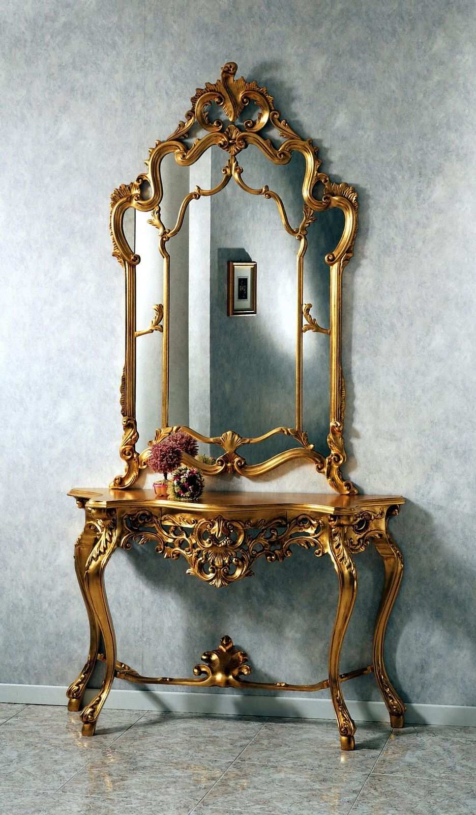 Spiegelkonsole Landhausstil Konsole Schminktisch mit Spiegel Konsolentisch Gold