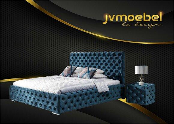 Doppelbett Schlafzimmer Samt Betten Chesterfield Bettgestell Nachttisch 3tlg Set