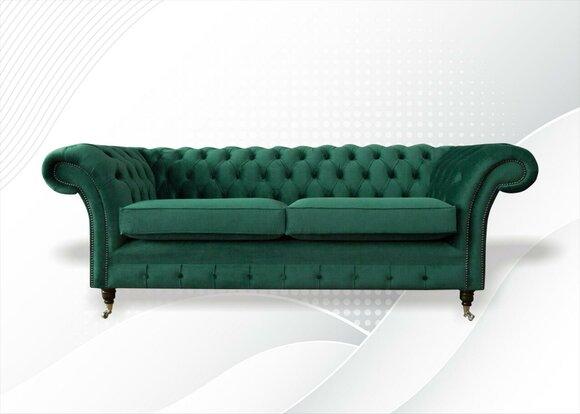 Chesterfield 3 Sitzer Grün Wohnzimmer Modern Design Couchen Sofa Original Textil