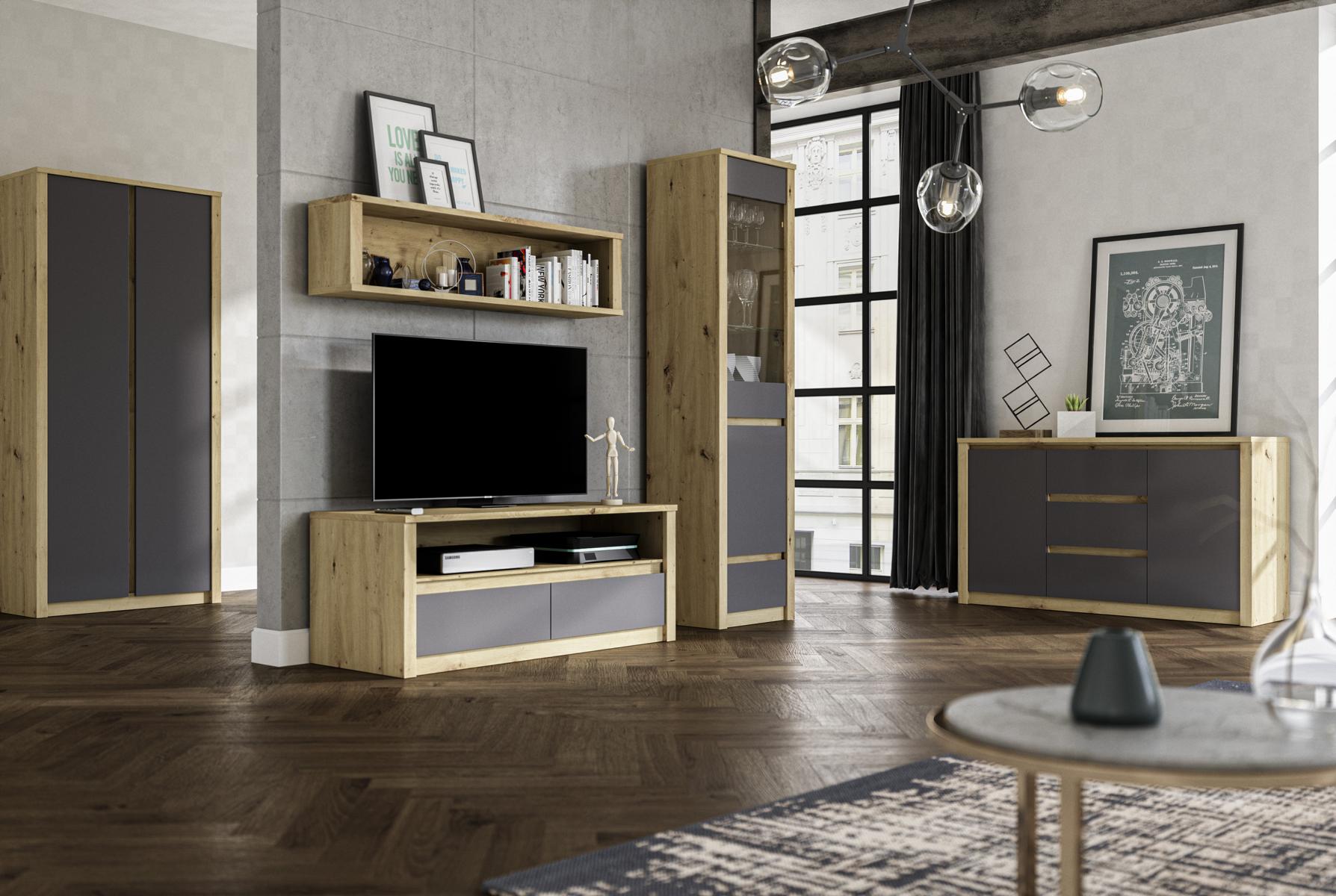 Wohnwände Anrichte Low Board Side Schrank Wohn Zimmer Sideboard Regal 5tlg. Set