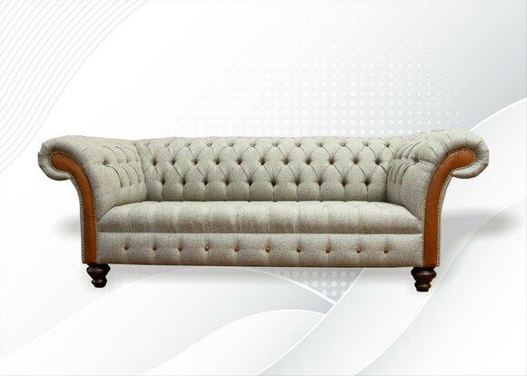 Chesterfield 3 Sitzer Beige Wohnzimmer Design Couchen Polster Sofa Sofas Textil