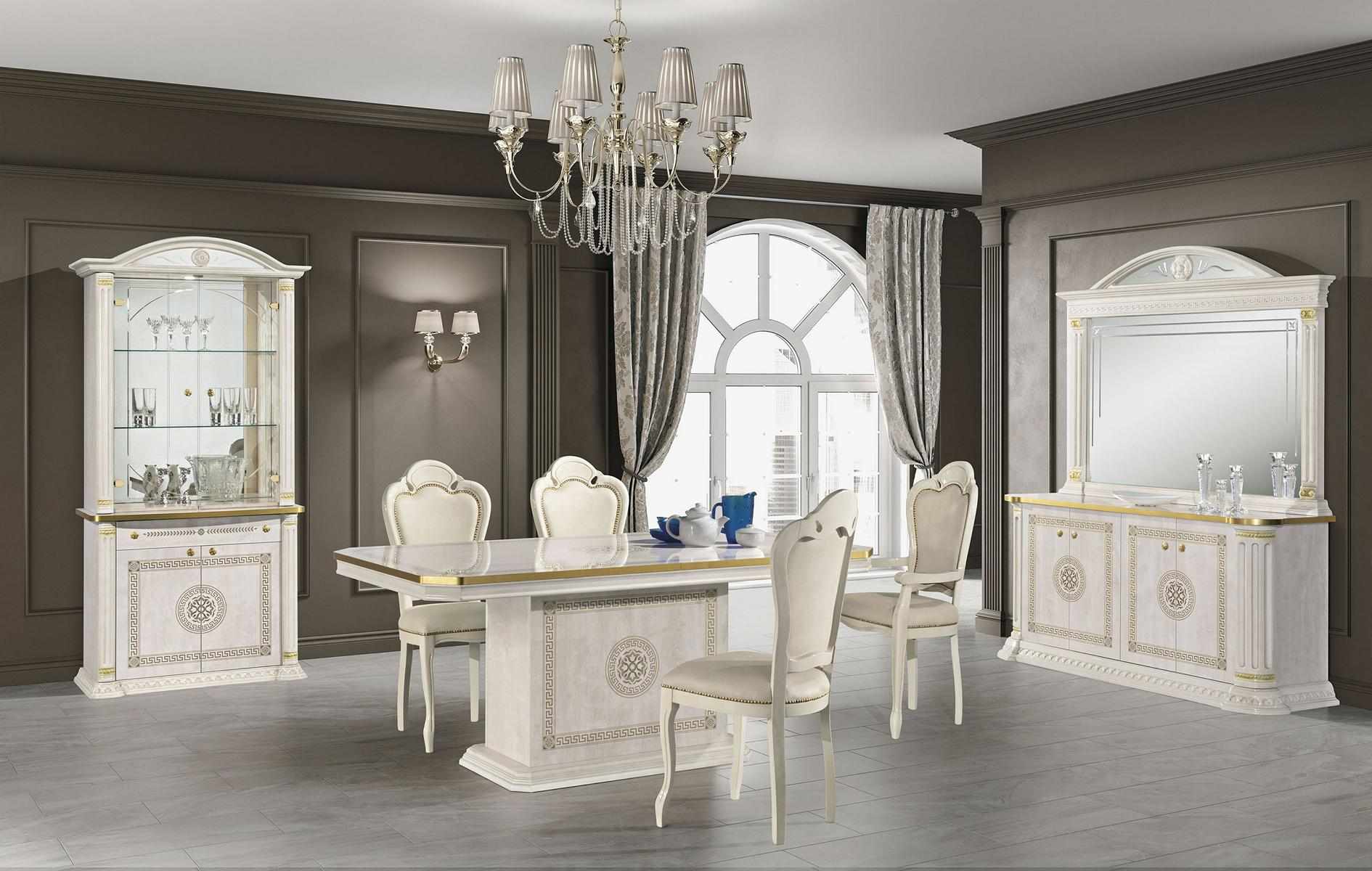 Luxus Set Esszimmer Esstisch Stuhl Kommode Spiegel Vitrine Tisch Gruppe 8tlg.