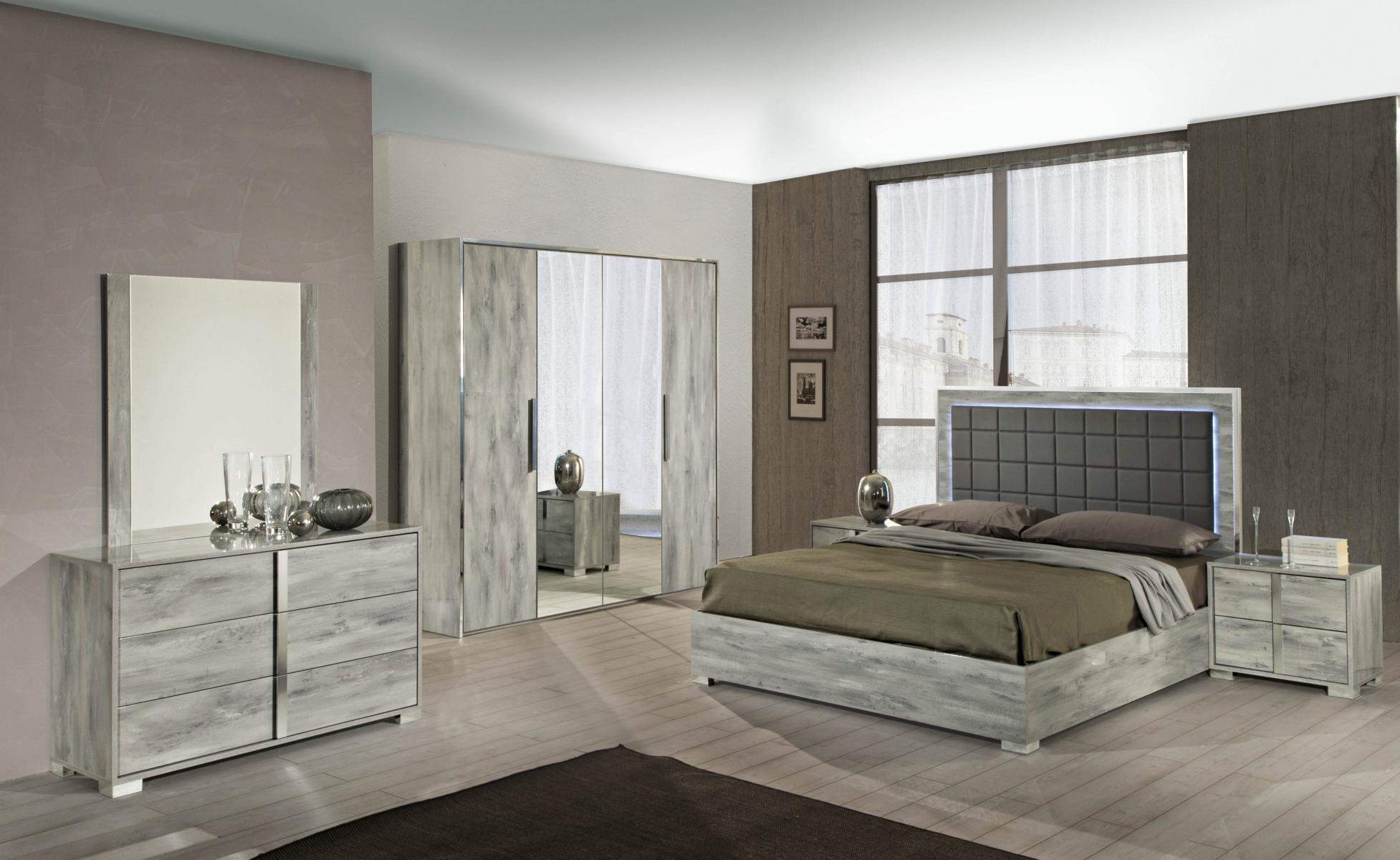 Schlafzimmer Bett Nachttisch Kleiderschrank Kommode Spiegel Doppel Holz Set 6tlg