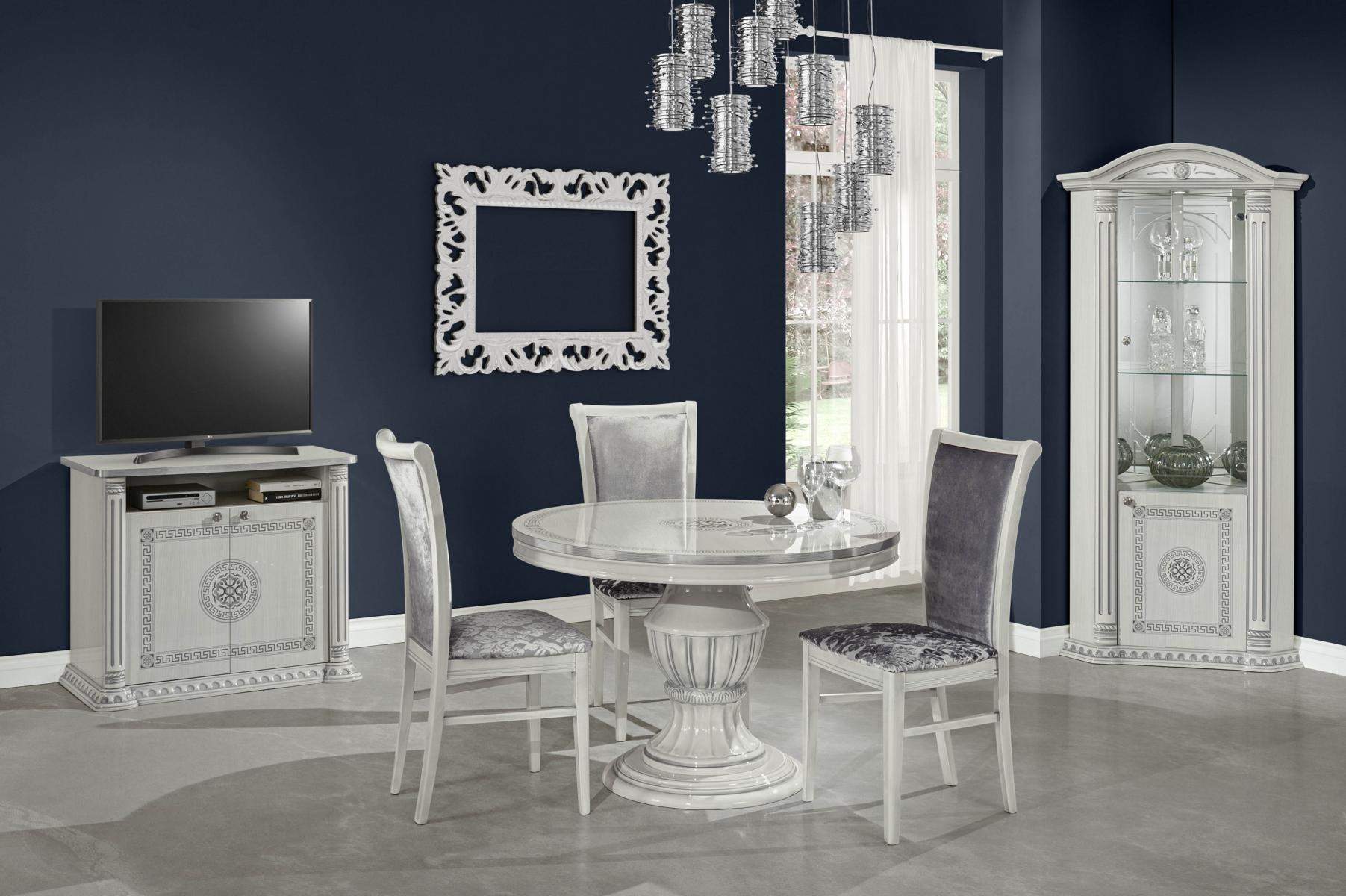 Luxus Set 3tlg. Esszimmer Esstisch Vitrine Kommode Rund Tische Tisch Kommoden