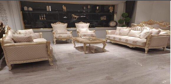 Luxus Gold Set Sofagarnitur 3+3+1+1 Sitzer Couchtisch Sofa Sessel Sofas 5tlg