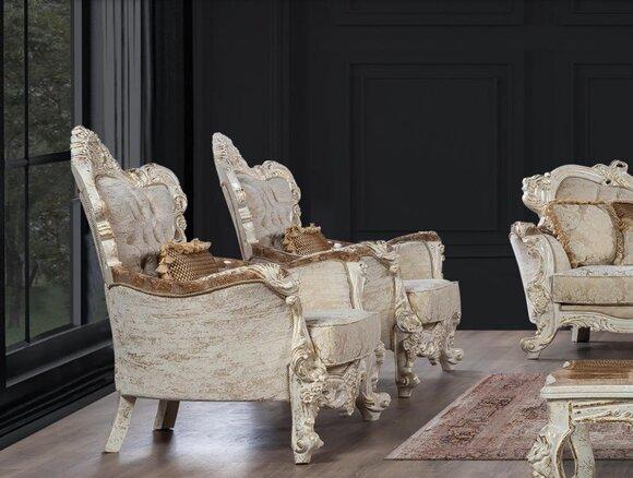 Ohrensessel Sessel Barock Design Polster Sofa Couch Chesterfield Textil Luxus