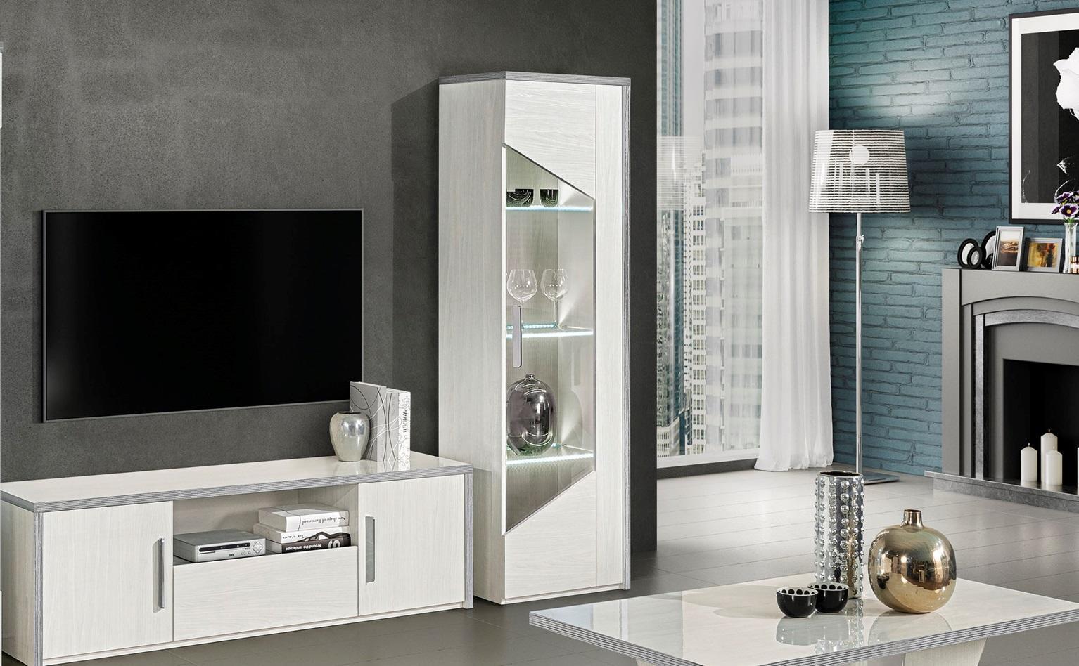 Vitrine 1 Tür Weiß Holz Schrank Vitrinen Wohnzimmer Schau Schränke Design Neu