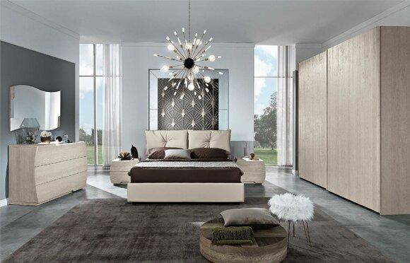 Luxus Set 6tlg. Schlafzimmer Bett Nachttisch Kommode Spiegel Kleiderschrank Neu