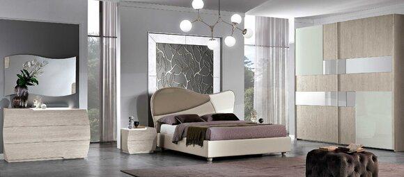 Set 6tlg Schlafzimmer Bett Nachttisch Kommode Spiegel Kleiderschrank Garnitur