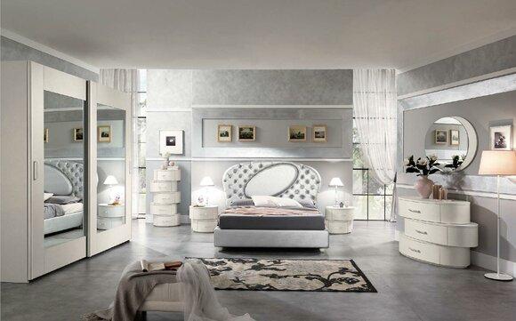 Luxus Set 7tlg Schlafzimmer Bett Nachttisch Kommode Spiegel Kleiderschrank Neu